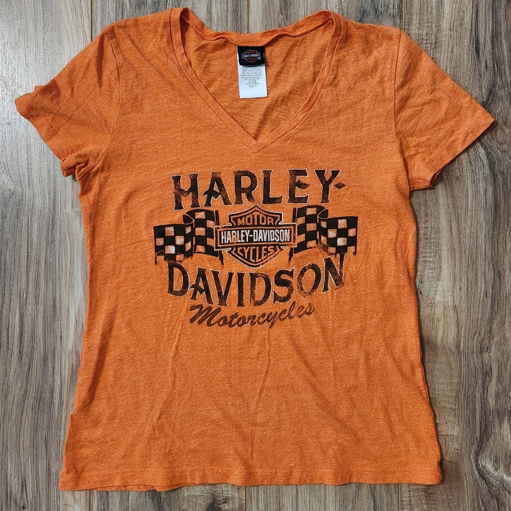 Harley Davison Orange Waco Texas Racing Flag Tee